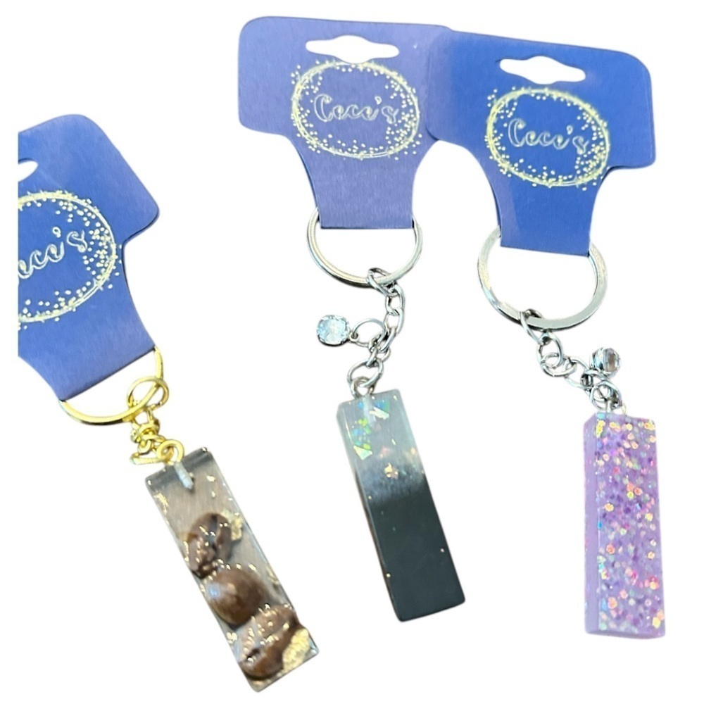 CeCe Trio Keychain Set with Glitter and coffee beans letter I